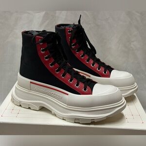 Alexander McQueen Canvas Ankle Lace-Up Boots, Size 42